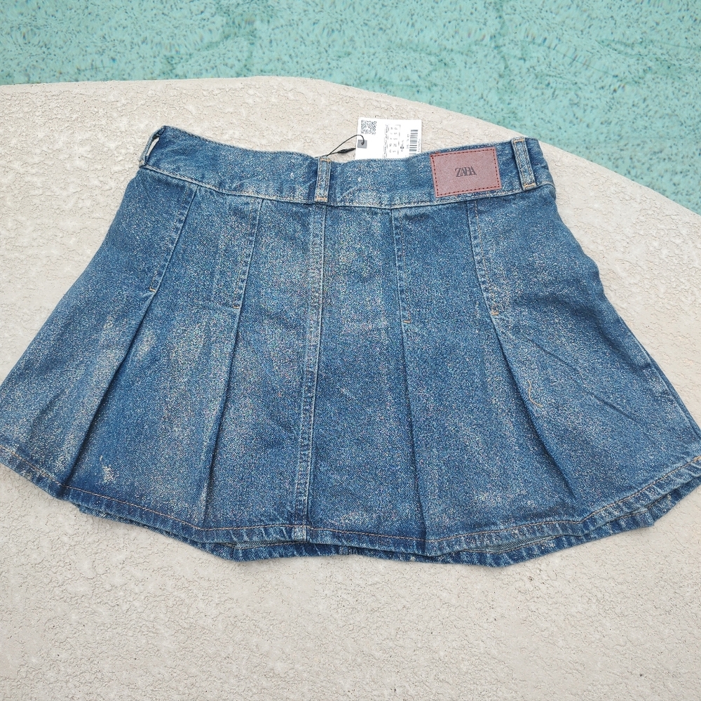 Zara Denim Gold Glitter Mini Skirt - Picture 11 of 13